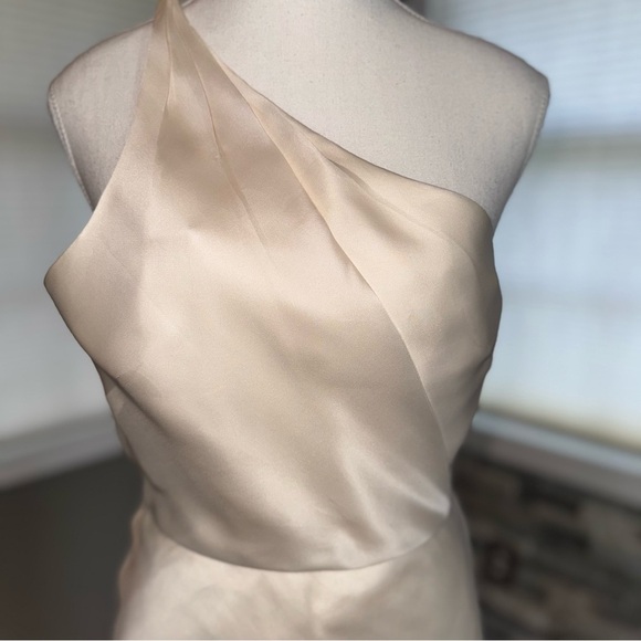 Tony Hamaway One Shoulder Silk Satin Organza Mermaid Style Wedding Gown Size 0 - Picture 3 of 17